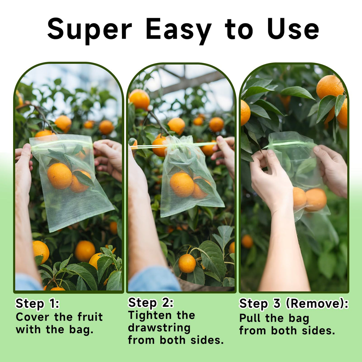 SmileLucky 100PCS Fruit Protection Bags with Drawstring, 8x12 Inch Green Organza Produce Bags for Fruit Trees, Mesh Netting for Garden Protection