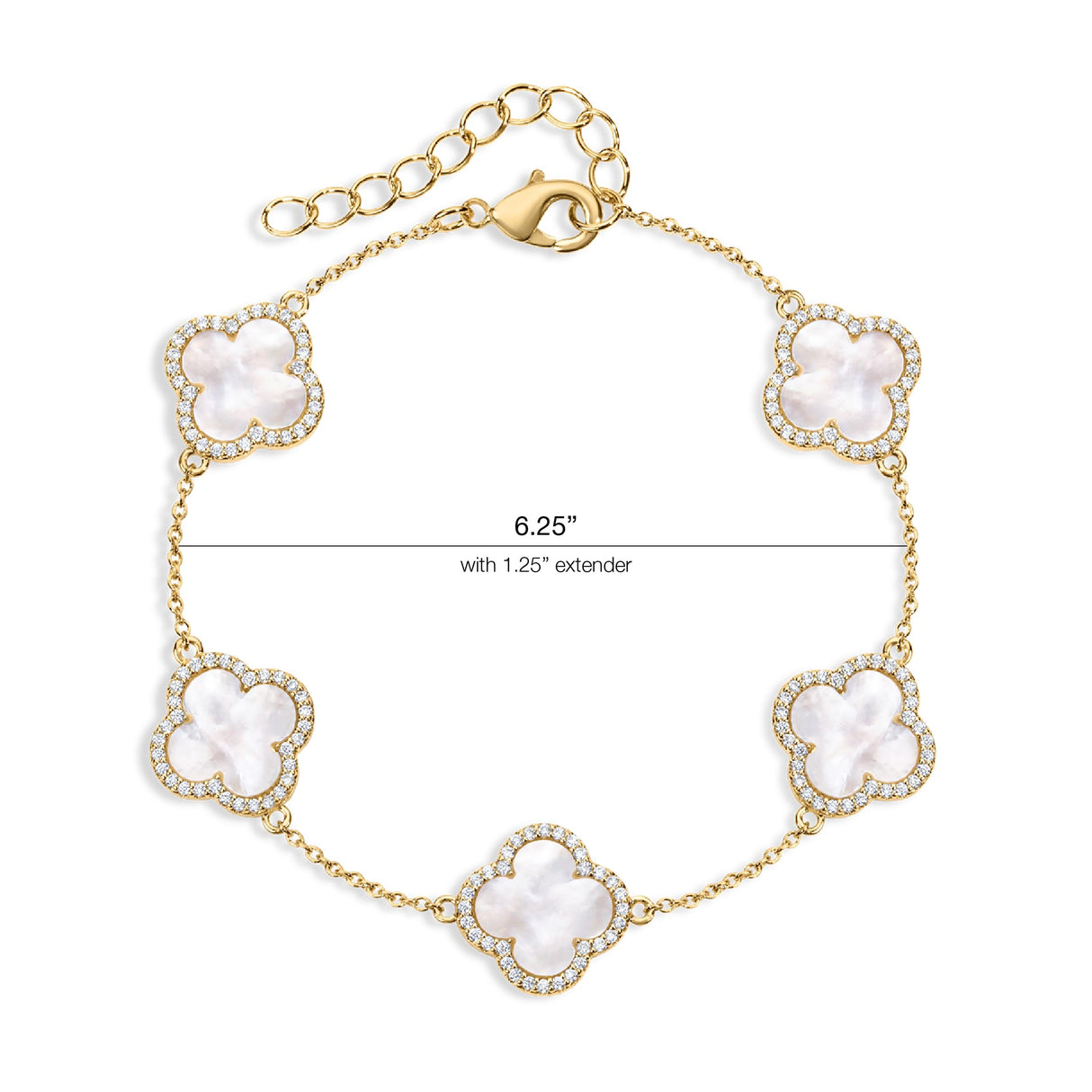 Electric Picks Icon Bracelet for Women, White Mother of Pearl Clover on 14k Gold Plated Chain Bracelet, Adjustable 6"–7.5", Stackable Everyday Jewelry, Minimalist White Bracelet Gift