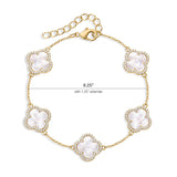 Electric Picks Icon Bracelet for Women, White Mother of Pearl Clover on 14k Gold Plated Chain Bracelet, Adjustable 6"–7.5", Stackable Everyday Jewelry, Minimalist White Bracelet Gift