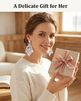 XSBODY Costume Silver Large Rhinestone Earrings Dangling Trendy Bling Oversized Statement Earrings For Women Formal (Silver-01)