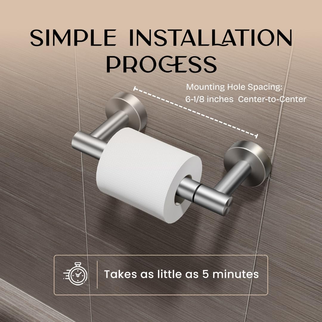 Day Moon™ Toilet Paper Holder Wall Mount, Modern Roll Holder for Bathroom, Stainless Steel Rustproof Double Post Pivoting Tissue Roll Holder for Bathroom, Classic, Brushed Nickel