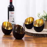 MyGift Black and Gold Stemless Wine Glasses Set of 4 - Elegant Christmas Gift Set with Luxe Metallic Finish, 18oz Modern Barware