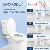 LUXE Bidet NEO 320 Plus - Warm Water, Dual Nozzle, Non-Electric Bidet Attachment for Toilet Seat, Patented Slide-In Install, 360° Self-Clean, EZ-Lift to Clean, Feminine & Rear Wash (Chrome)