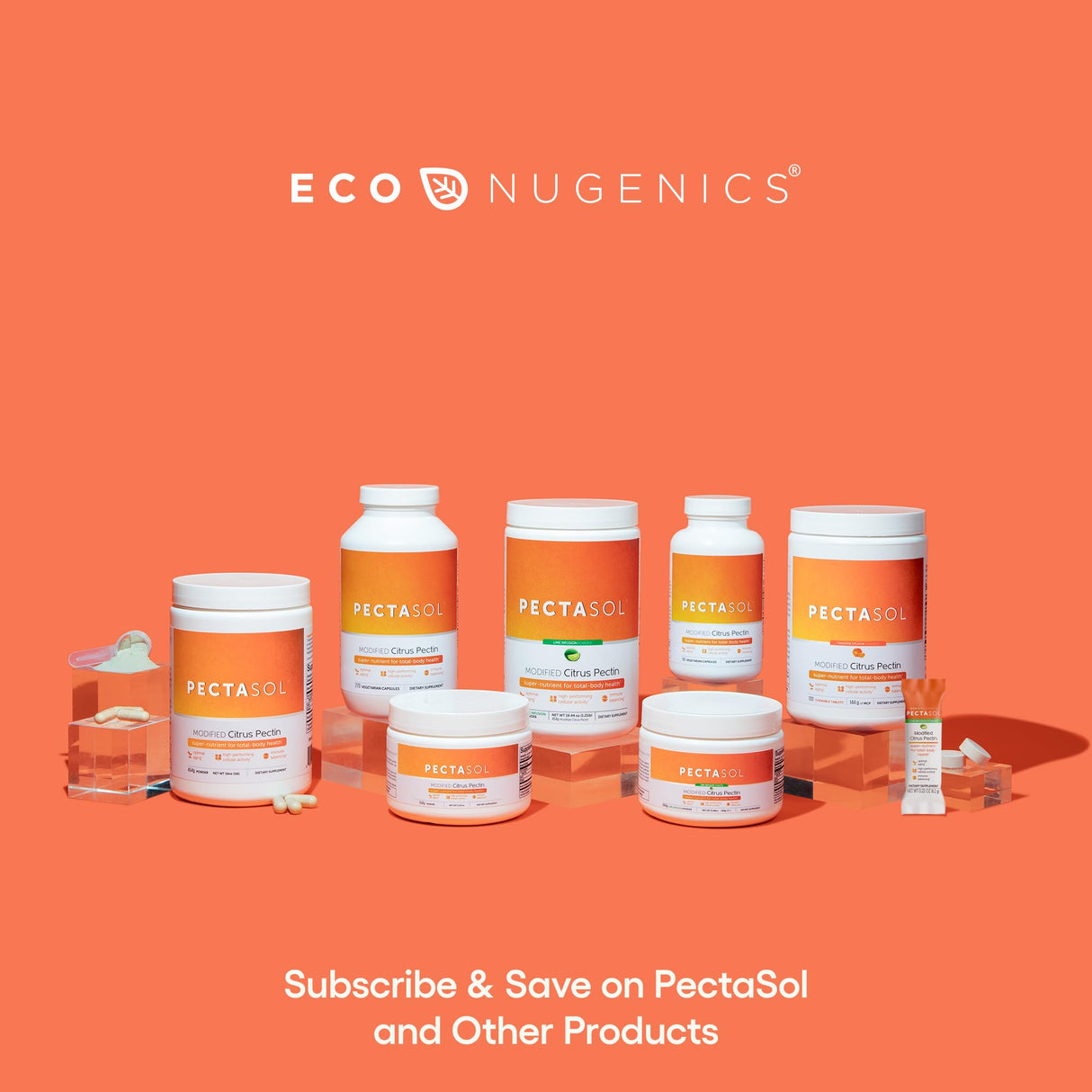 EcoNugenics PectaSol Modified Citrus Pectin – 120 Tangerine Chewable Tablets – Total-Body Health Supplement to Support Heart, Immune System, Inflammation Response + Maintain Healthy Galectin-3 Levels