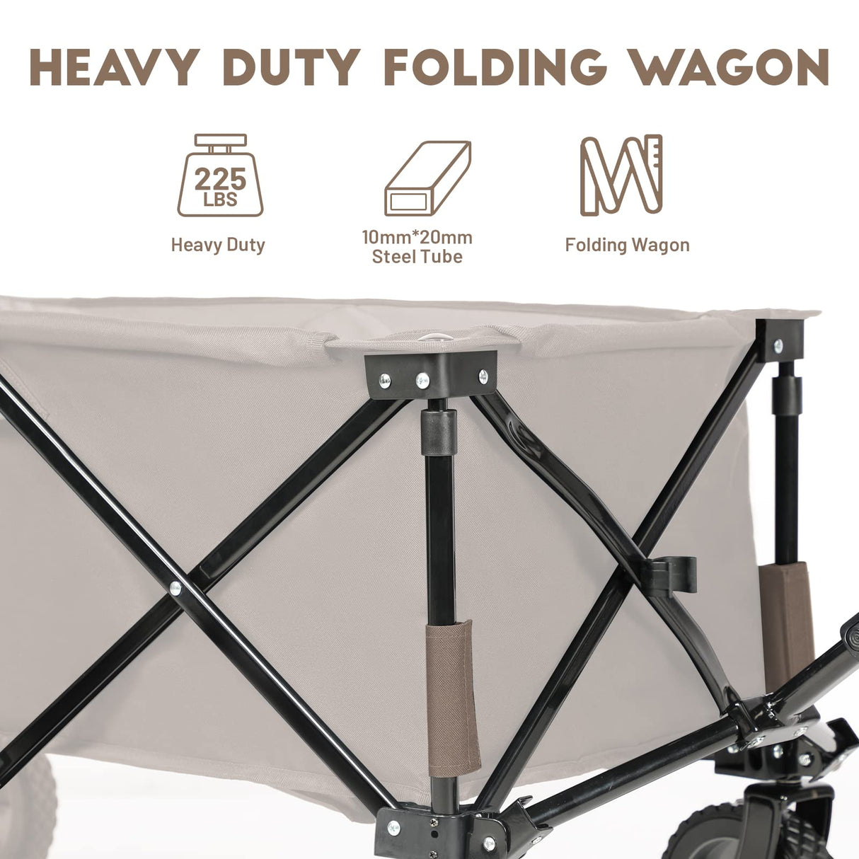 Timber Ridge Collapsible Outdoor Folding Wagon Cart Heavy Duty Camping Patio Shopping Garden Cart with Side Bag Cup Holder, Tan