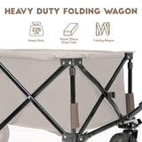 Timber Ridge Collapsible Outdoor Folding Wagon Cart Heavy Duty Camping Patio Shopping Garden Cart with Side Bag Cup Holder, Tan