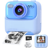 Kids Instant Digital Cameras for Boys and Girls, 1080P HD Dual-Lens Selfie Digital Camera with Print Paper & 32G Card, Christmas Birthday Gifts Toys for Toddler and Teenagers Age 3-16 Years Old