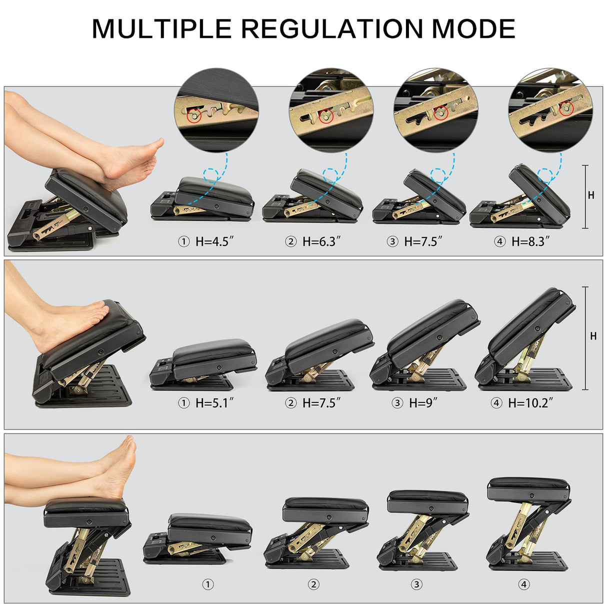 Homesprit Adjustable Footrest with Removable Soft Foot Rest Pad Max-Load 140Lbs with 4-Level Height and Angle Adjustment Massage Footrest Under Desk for Car Travel, Kid's Writing, Office