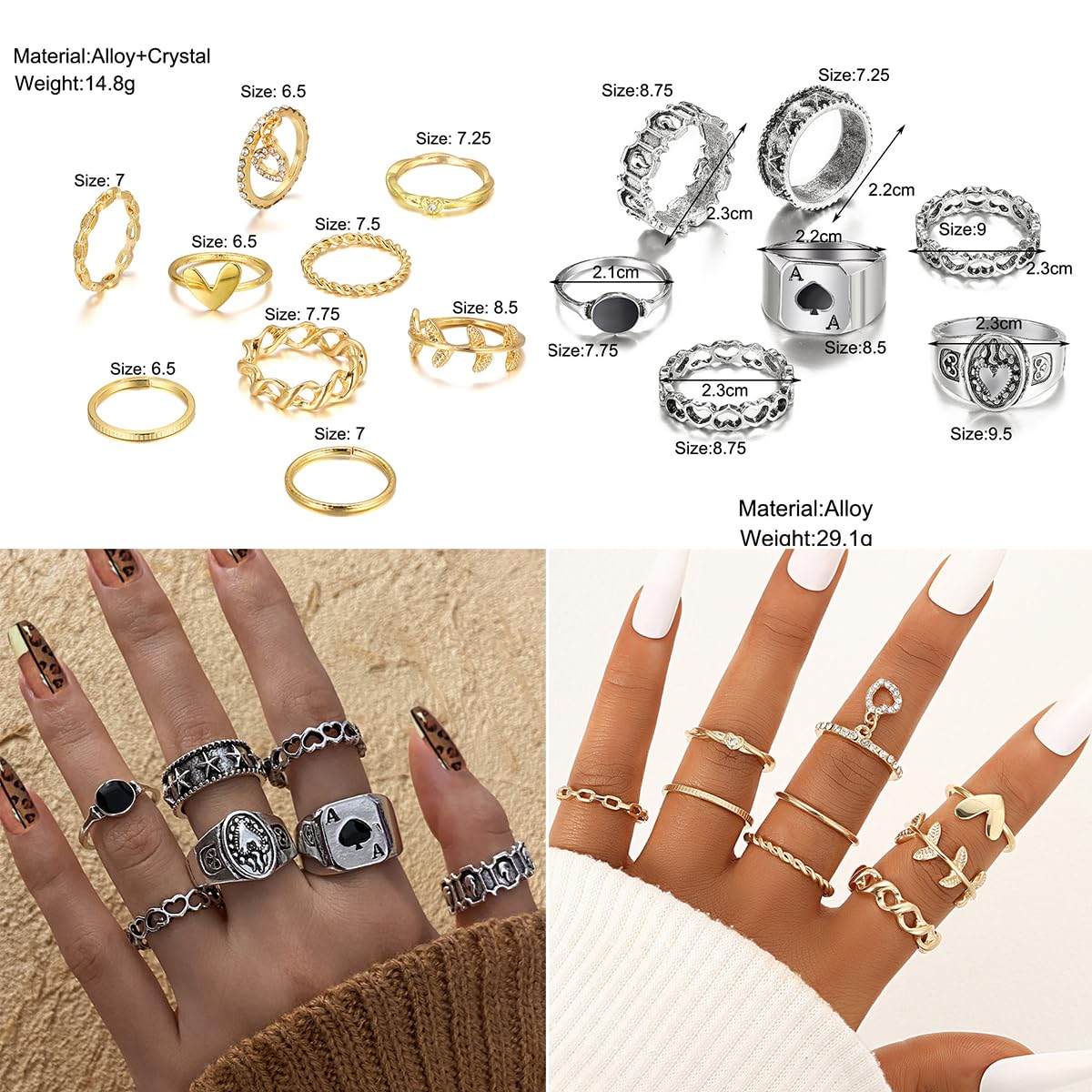 CONGYING 65 Pcs Gold Jewelry Set with 6Pcs Layered Necklace, 11 Pcs anklet and 7Pcs Earring Ear Cuff,11Hoop Earrings,15pcs Rings,15pcs stud earrings Jewerly set for Women Pack for Party GiftL