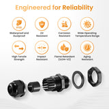 QILIPSU 50pcs 1/4" NPT Cable Gland Waterproof IP68 Nylon Cable Pass Through Cord Grip Connector Strain Relief Wire Grommet
