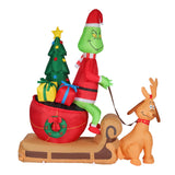 7FT Christmas Inflatable Outdoor Decoration, Green Monster and Dog Max on Sleigh with LED Lights Blow Up Yard Decorations Outdoor Lawn Garden Christmas Inflatable Decorations