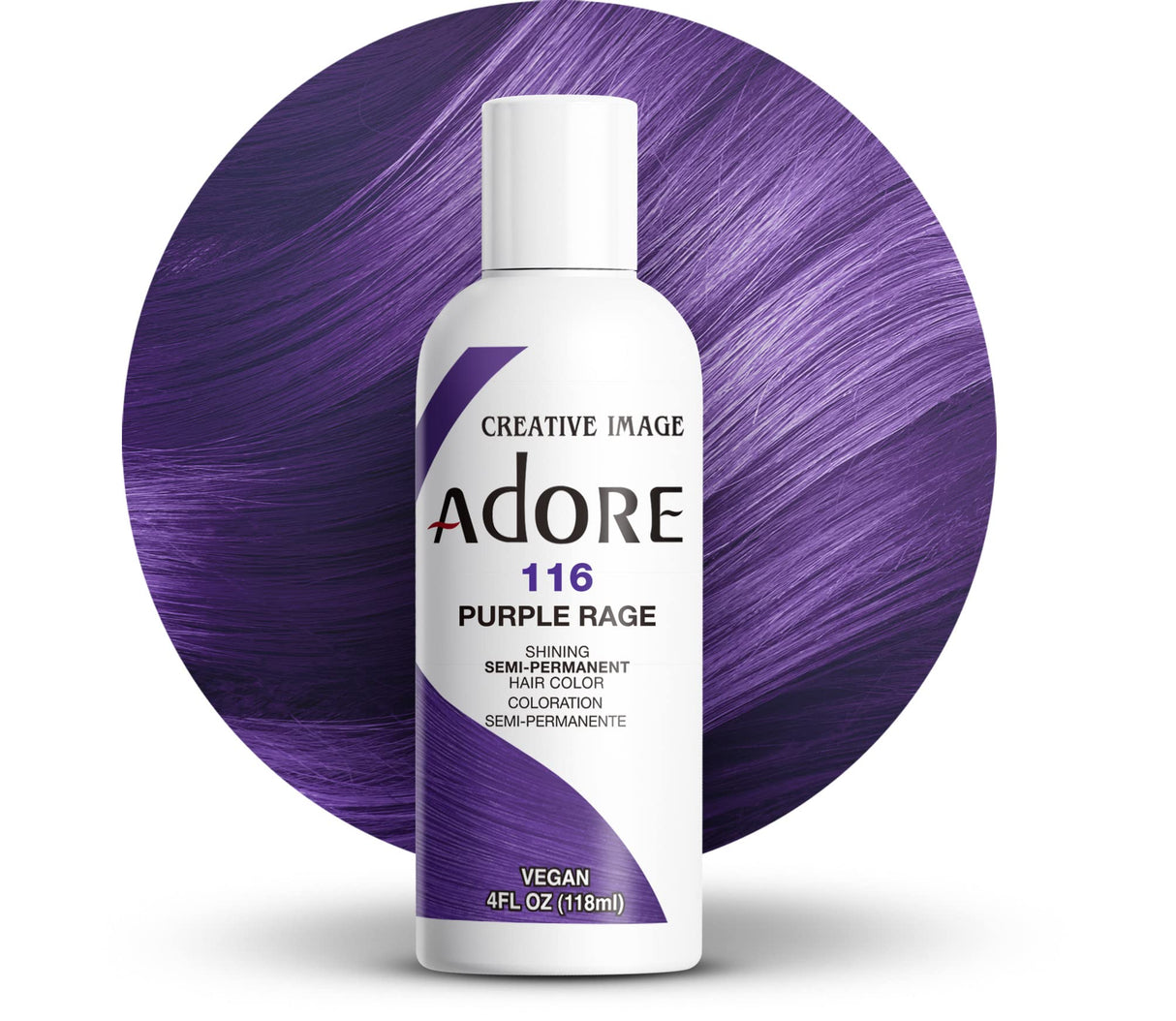 Adore Semi Permanent Hair Color - Vegan and Cruelty-Free Purple Hair Dye - 4 Fl Oz - 116 Purple Rage (Pack of 1)