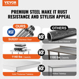 VEVOR Stainless Steel Food Prep Table, 14 x 48 x 34 Inch Commercial Kitchen Worktable, with 2 Adjustable Undershelf, Heavy Duty Prep Metal Work Tables for BBQ, Kitchen, Home, and Garage