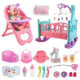 deAO Baby Doll Play Set with Crib,High Chair Feeding Accessories,White