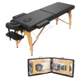 HENGJIANYI Massage Table, Portable 2 Section Foldable Tattoo Bed, Height Adjustable Lash Spa Bed with Face Cradle, Home Light Weight Facial Salon Bed with Wood Frame, Black