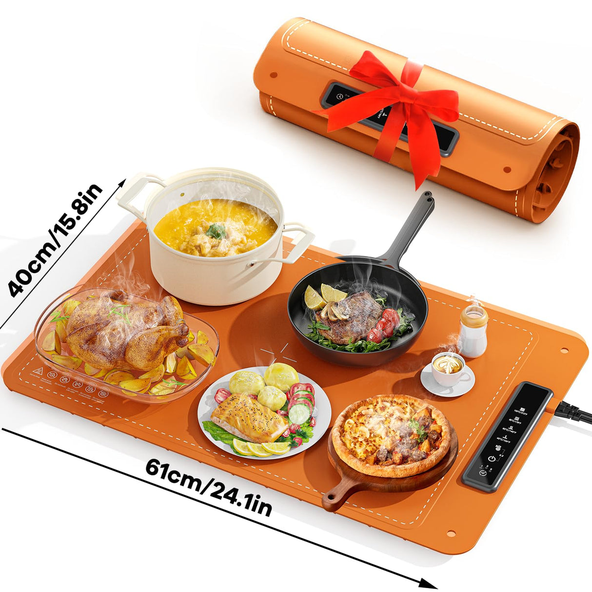 Food Warming Mat for Buffet,Electric Warming Tray with 4 Temperatures Setings and 1/3/5h Timer,Full Surface Heating Food Warmers for Parties Buffets Holidays Daily Use to Keep Food Warm(Orange)