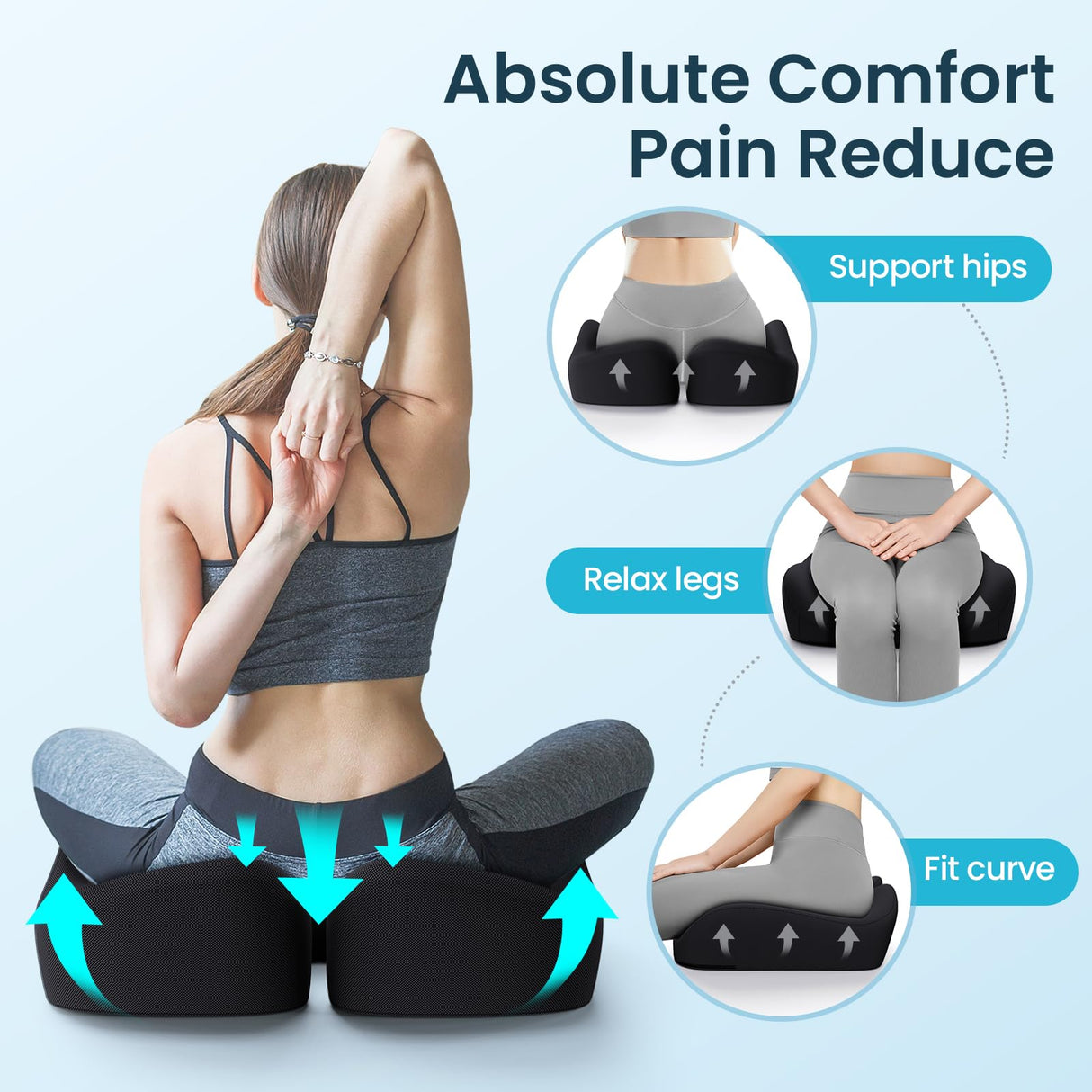Benazcap Seat Cushion, Memory Foam Cushions for Office Chair - Ergonomic Chair Cushions for Tailbone Pain Relief, Sciatica & Back Support, Office Chair Cushion & Car Seat Cushion