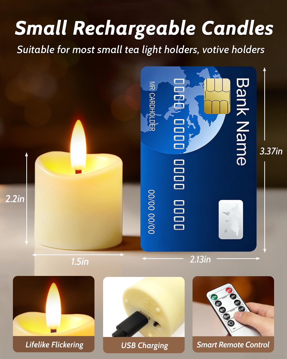 NVJGROP 6 Pack Small Rechargeable Flameless Candles with Remote Timer