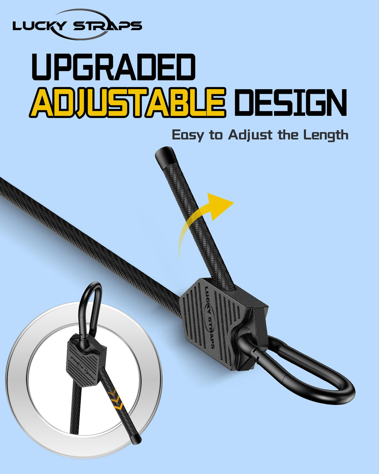 8 Pcs 80 Inch Adjustable Carabiner Bungee Cords with Hooks, Easy to Adjust from 7" to 80", Black Bungee Straps with UV-Resistance & Superior Elasticity for Cargo, Bike, Luggage, Carts, Truck, etc