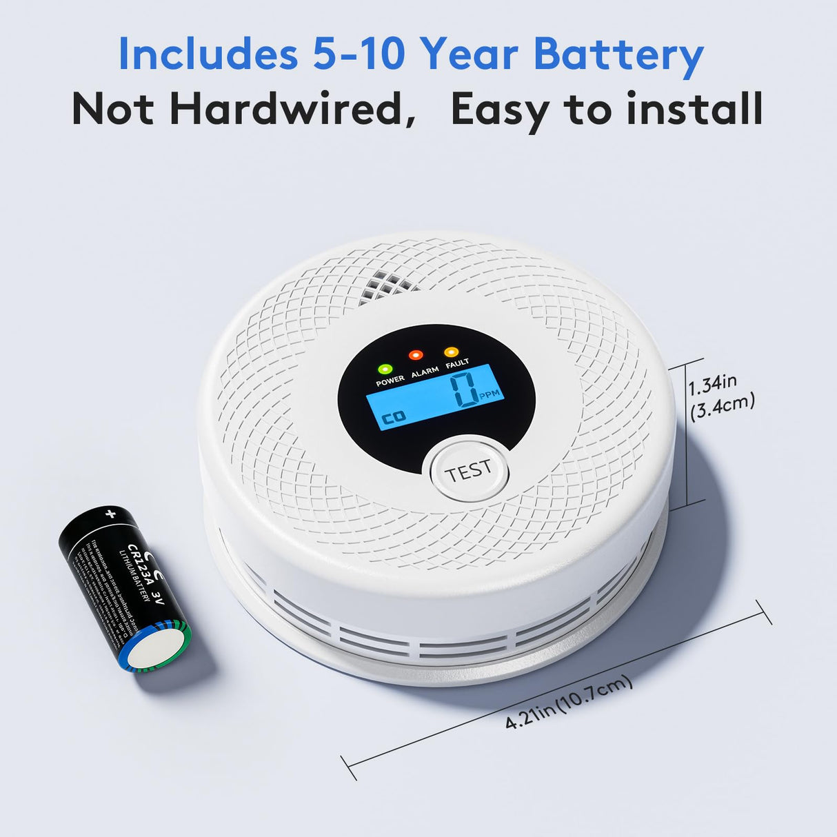 1-Pack Smart Smoke and Carbon Monoxide Detector with App Notifications, Replaceable Battery, Wi-Fi Smoke and CO Detector Combo for Home and Office, Easy Setup