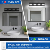IZORRO LED Modern Bathroom Lights Fixtures(4-Light,Dimmable,360°Rotate),Matte Black Acrylic Wall Lighting,Vanity Lights for Bathroom Over Mirror - 6000k 24In （No Assembly Required）