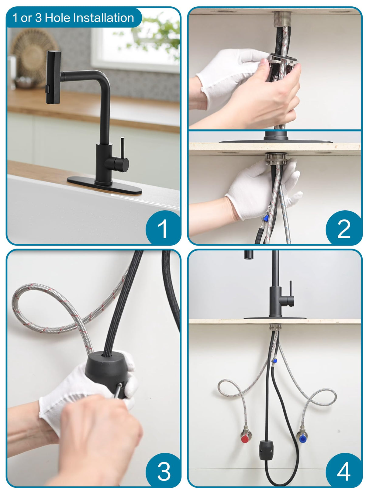 Kitchen Faucet with Pull Down Sprayer, Matte Black Waterfall Kitchen Sink Faucet, Commercial Single Handle Stainless Steel Faucet with 3 Spray Modes for Farmhouse, RV, Laundry & Utility Sink