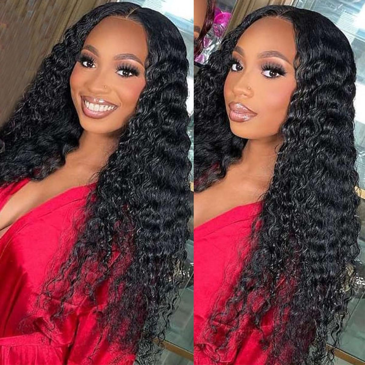 Deep Wave Lace Front Wigs Human Hair 200% Density 20 Inches HD Deep Wave Wig Human Hair Lace Front Wigs Deep Curly Human Hair Wig For Women 13x4 Deep Wave Frontal Wig Pre Plucked With Baby Hair