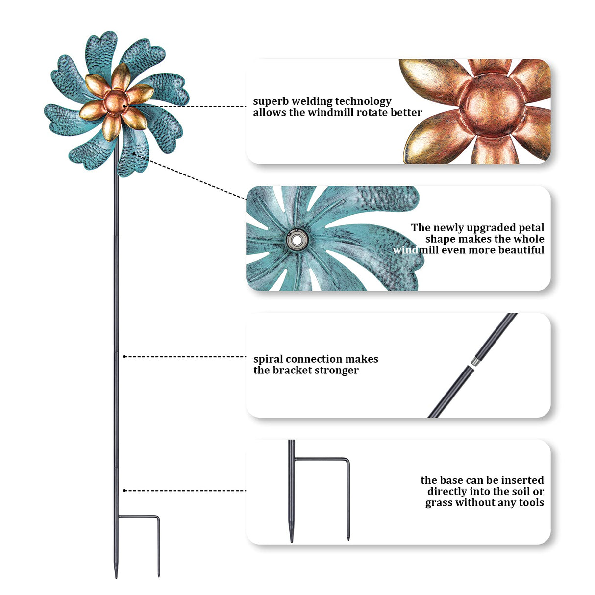 MUMTOP Wind Spinners 45.7 Inch Cyan Kinetic Sculpture Metal Windmill for Patio Lawn Outdoor Yard Garden