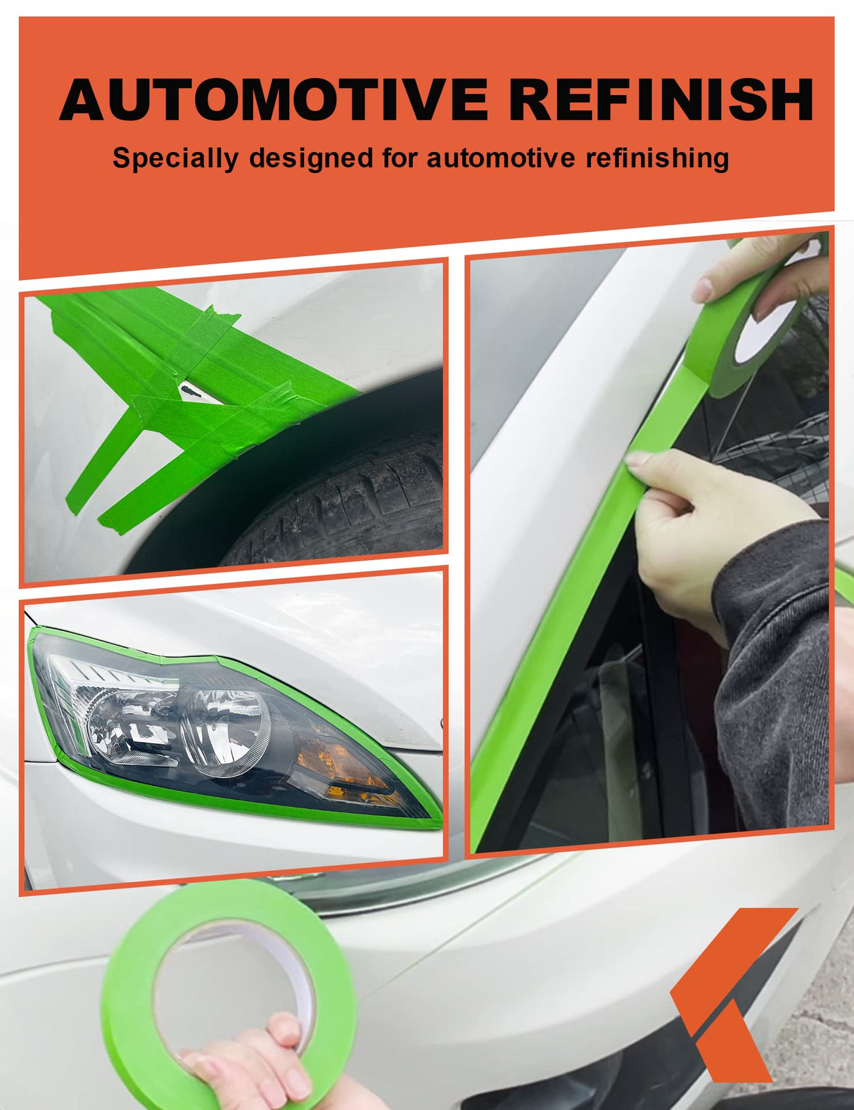 KREFINISH Painters Tape for Car - Green No Residue Automotive Masking Tape - Heat Resistant for Paint Booth, 0.7 Inches x 60 Yards, 6 Rolls