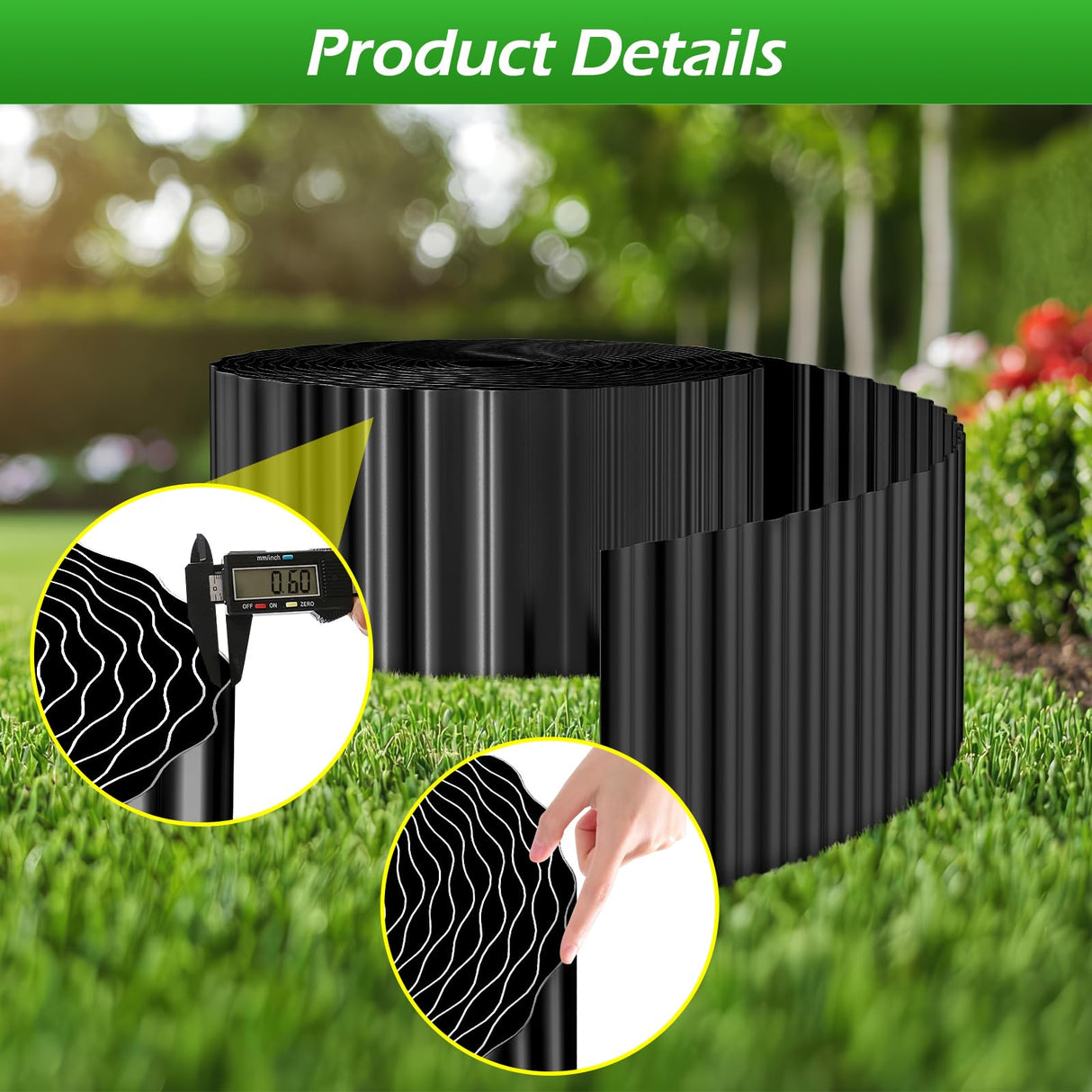 Garden Edging 0.06" Corrugated Metal 6" x 20', Galvanized Steel Border