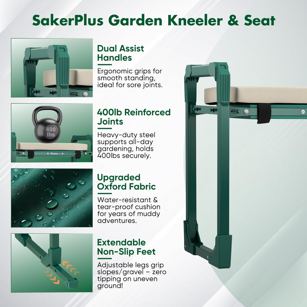 SakerPlus Garden Kneeler and Seat,Heavy Duty Foldable Garden Stool with 10-Inch Thickened Pad, Extendable Legs, Tool Bag and Storage Bag,Gardening Gift Choice for Women Mom Men Seniors