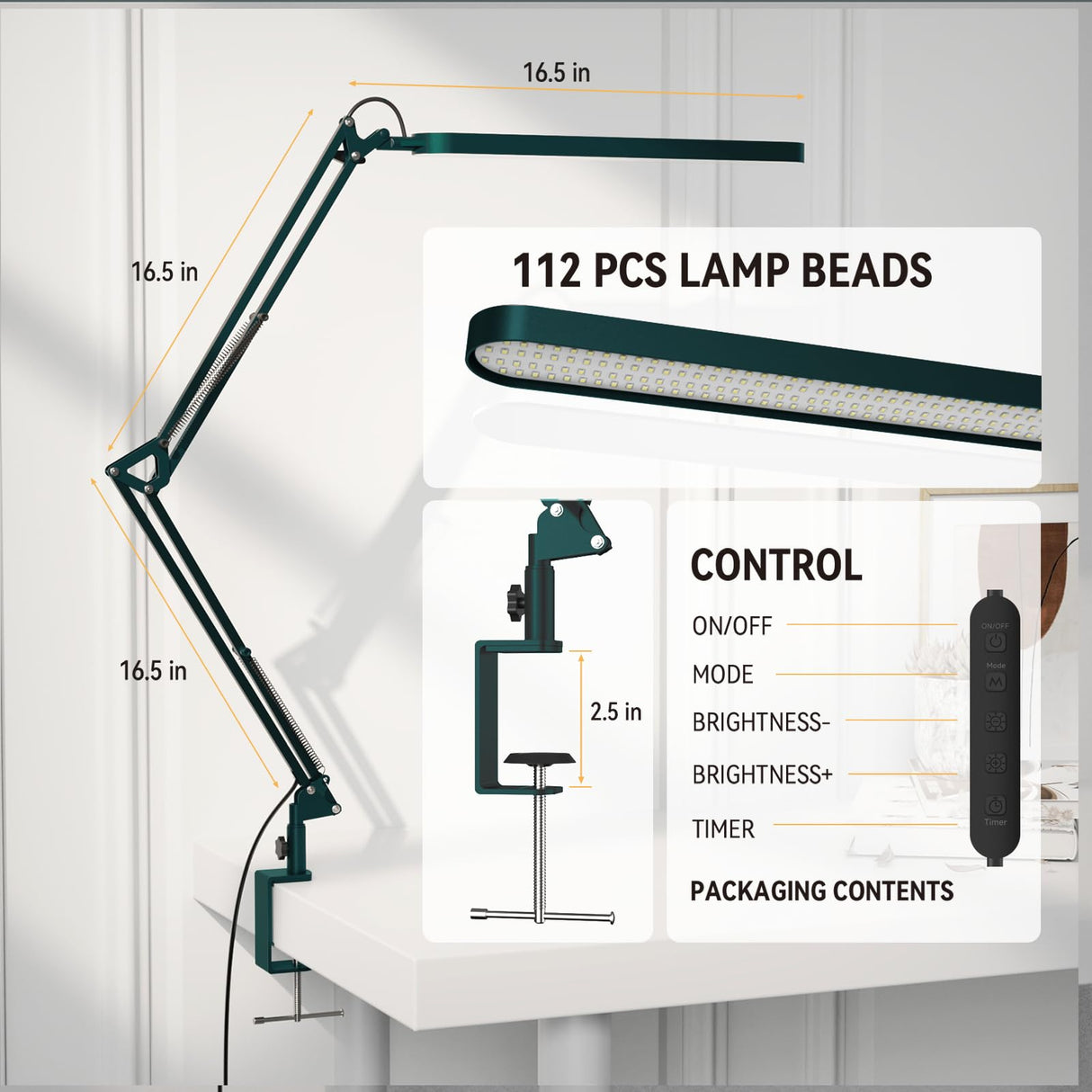 SKYLEO Desk Lamp - LED Desk Light - 5 Color Modes X 11 Brightness Levels - Adjustable Swing Arm - Timmer & Memory Function - 12W Lamp for Desk - Green
