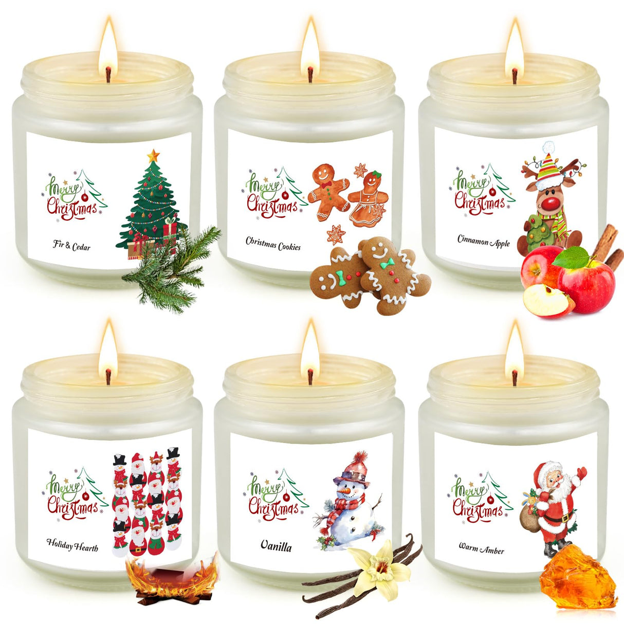 6 Pack Christmas Candles Set, Christmas Candles for Home Scented, Winter Holiday, Natural Soy Wax Jar Aromatherapy Candle Gifts Stocking Stuffers for Women Men Adult