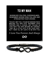 ziella To My Man,Personalized Dual Name Infinity Leather Bracelet,Personalized Custom Name Stainless Steel Bracelet Valentine Birthday Gifts for Him (L (Large), 9-inch)