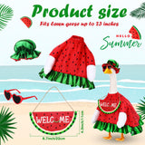 Sunnymove Summer Watermelon Porch Goose Outfits Summer Dress with Frilled Hat & Skirt Welcome Wooden Sign Fits 23" Cement Goose Statue Outdoor Garden Yard Patio Lawn Decor(Watermelon)
