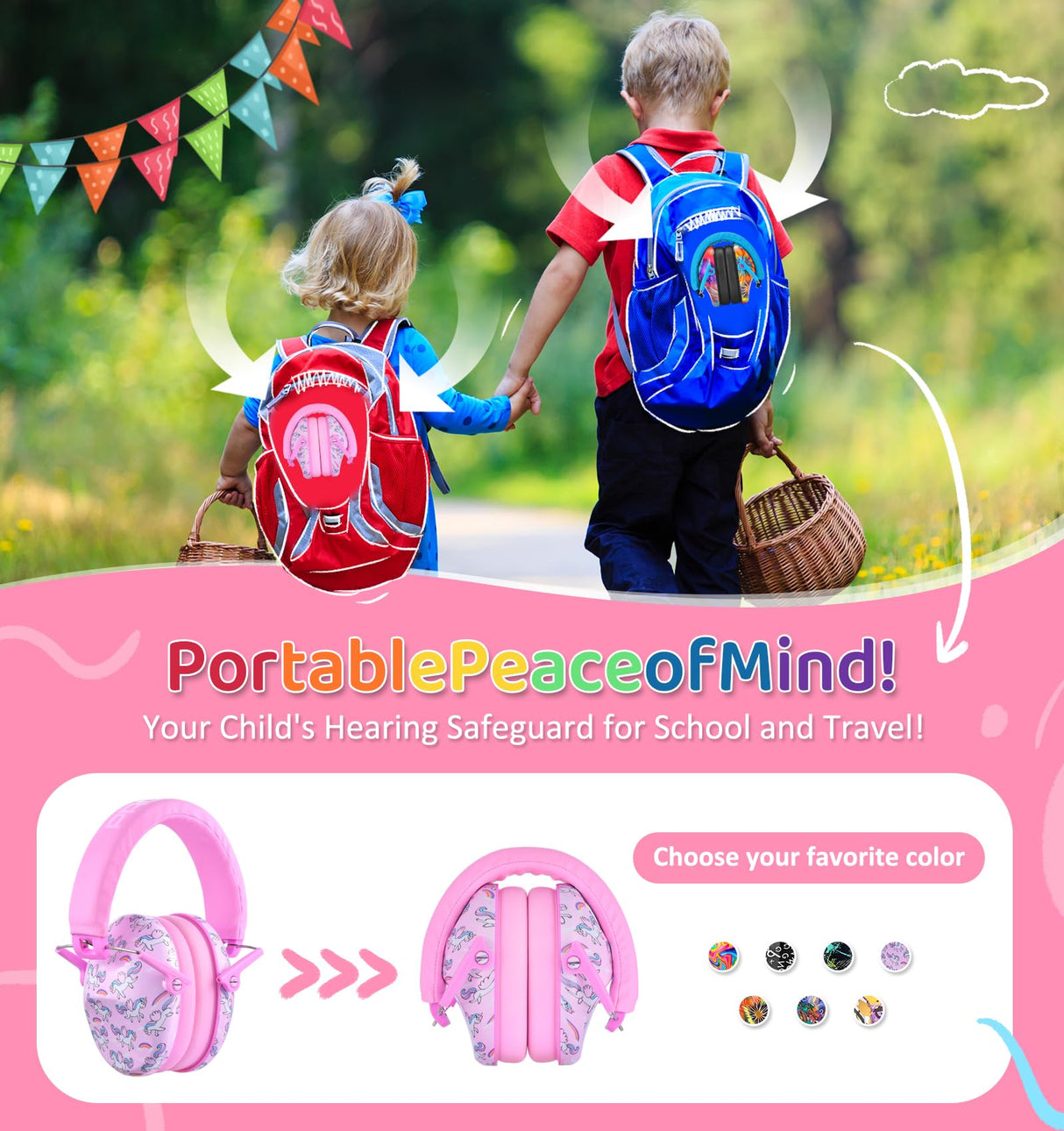 PROHEAR 032 Kids Ear Protection - Noise Cancelling Headphones Ear Muffs for Autism, Toddlers, Children - Pink