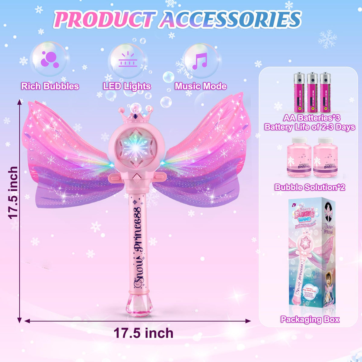 Britik Bubble Wand for Kids, LED Light Music Bubble Toys Girl Gifts Age 3+