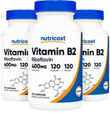 Nutricost Vitamin B2 (Riboflavin) 400mg, 120 Capsules (3 Bottles)