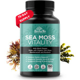HerbaMe Organic Irish Sea Moss with Bladderwrack, Burdock Root & Black Pepper Extract, 150 Capsules, Thyroid Support, Natural Iodine Source, Promotes Immune System, Cell Food, Alkaline Supplement