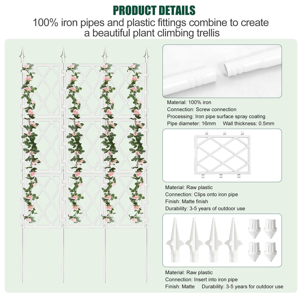 WellSign 63 Inch Metal Pipe Garden Trellis for Climbing Plants Outdoor