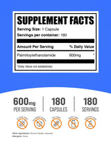 BulkSupplements.com Palmitoylethanolamide Capsules - Pea Supplement, Palmitoylethanolamide 600mg for Immmune Support - Gluten Free, 1 Capsule per Serving, 180 Capsules (Pack of 1)