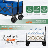 YSIATN Collapsible Folding Wagon Cart with Tailgate - 300lbs Heavy Duty Foldable Utility Wagon and Brake Wheels - 100L Lightweight Grocery Wagons for Shopping Camping Sports Garden, Blue