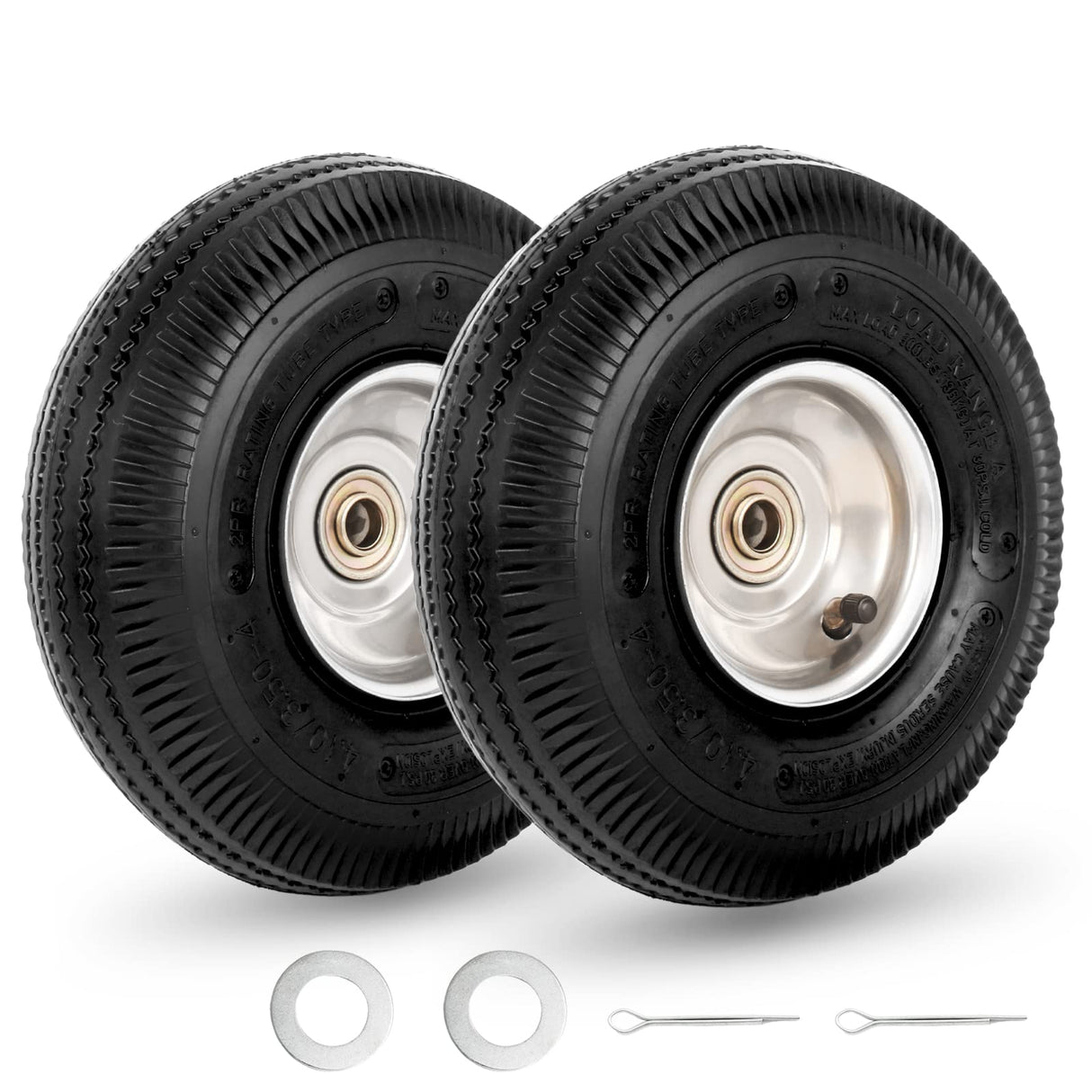 GICOOL 10" Tire and Wheel, 2 Pack, 4.10/3.50-4 Pneumatic Tire, with 2.25" Offset Hub, 5/8" Axle Bore Hole, Sealed Bearings for Hand Truck Trolley Dolly Garden Wagon Wheel Replacement