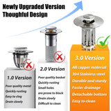 Anlige 3 in 1 Pop Up Bathroom Sink Stopper, Bathroom Sink Drain Strainer, with Removable Basket Hair Catcher, Universal Sink Plug Cover for 1.06 in to 1.6 in Drain, Brushed Nickel