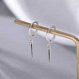 SLUYNZ Sterling Silver Spike Small Hoop Earrings for Women Teen Girls Geometric Hoop Earrings Huggie Drop (A-SILVER)