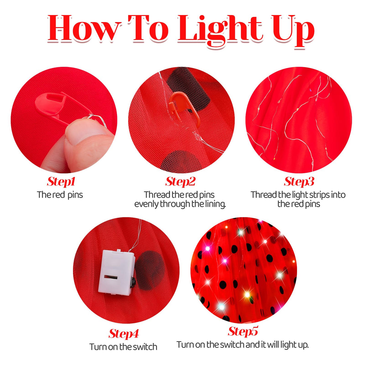 CIYTI Girls Light up Ladybug Costume, Light Up Princess Costume Dress Kid Toddler Princess Dress Halloween Christmas Dress Up Children Clothing (5-6 Years)