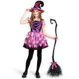 Spooktacular Creations Girls Light Up Witch Costume, Kids Witch Costume with Hat and Broom for Toddler Halloween Dress Up Parties (Toddler (3-4yr))