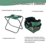 GeerDuo Folding Gardening Stool with Detachable Storage Tote Bag, Multifunctional Gardening Tools Set Organizer for Fishing and Camping,Portable Garden Chair Seat for Adults (Green Flower)