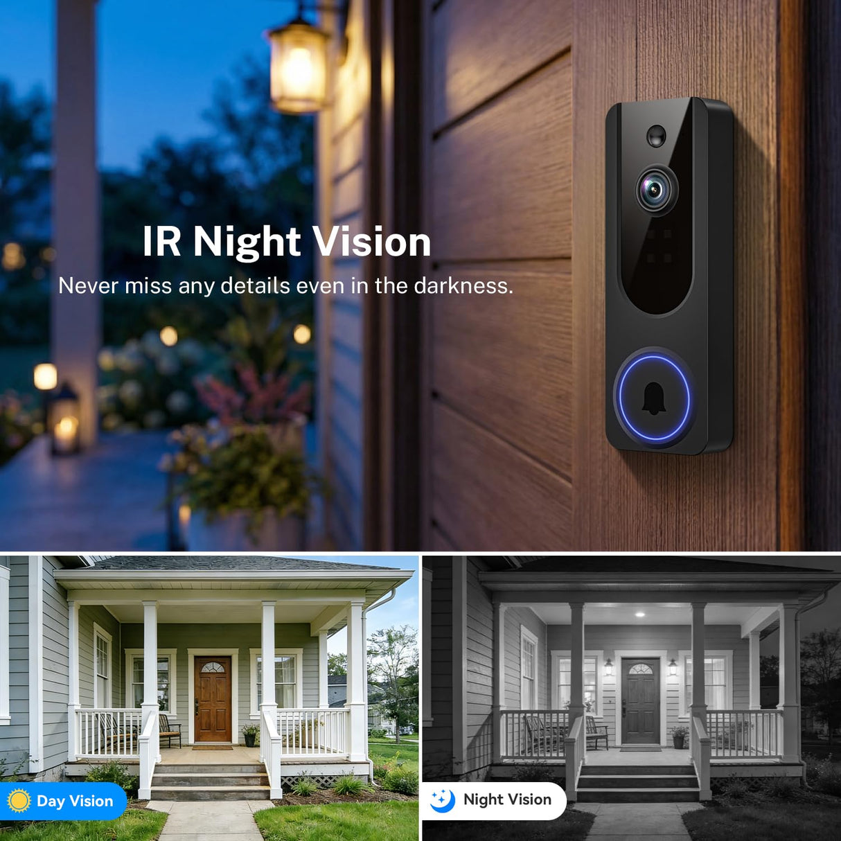 Cookedixo 1080P Wireless Video Doorbell Camera, Battery Powered Door Chime, Night Vision, 2-Way Audio, Smart AI Human Detection, Cloud Storage, Home Security Door Bell