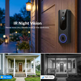 Cookedixo 1080P Wireless Video Doorbell Camera, Battery Powered Door Chime, Night Vision, 2-Way Audio, Smart AI Human Detection, Cloud Storage, Home Security Door Bell